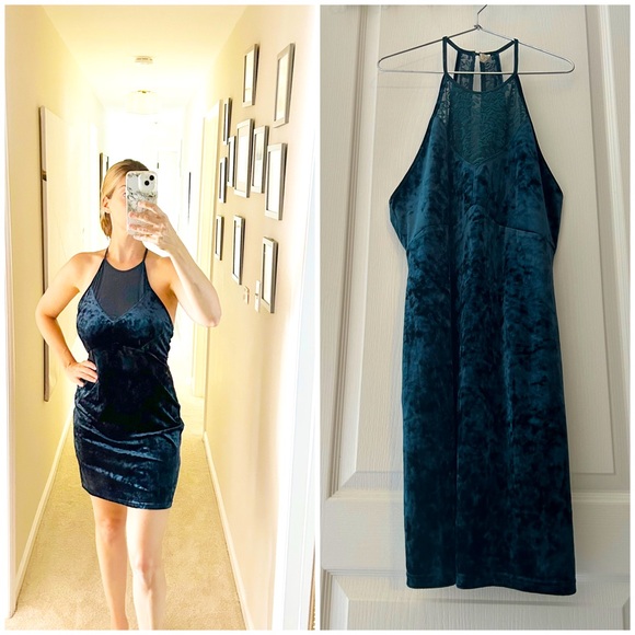 Free People (intimately) green crushed velvet dress - Picture 1 of 8